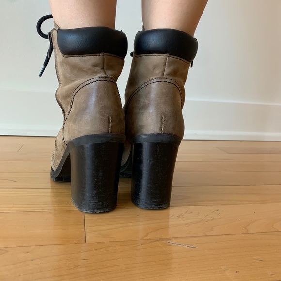 Block Heel Genuine Suede Nude and Black Booties - Picture 4 of 7